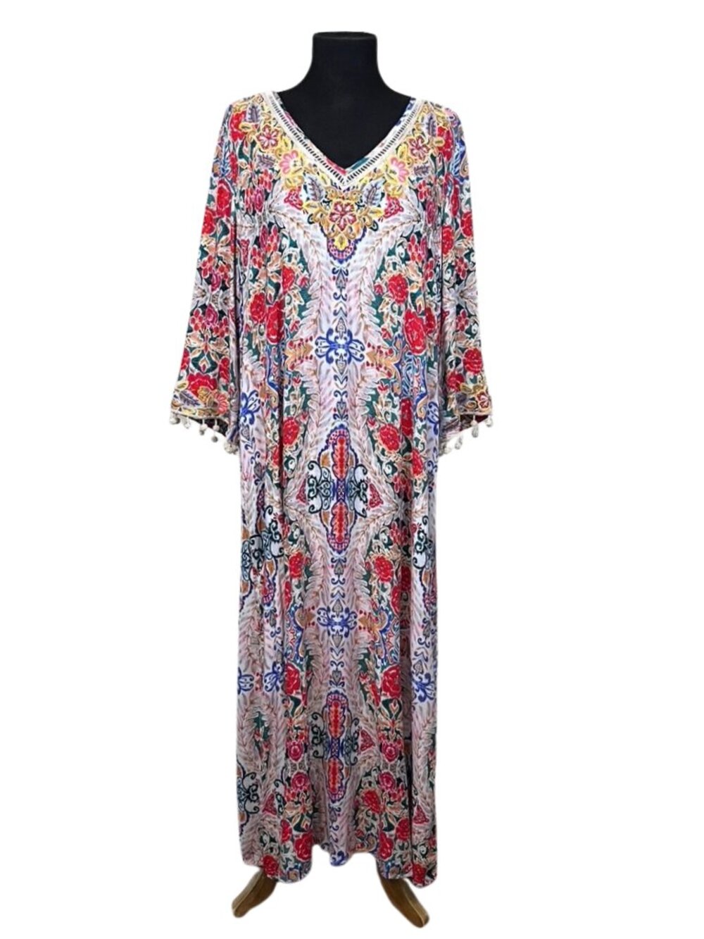Soft Surroundings Embroidered Beaded Floral Kaftan Maxi Dress XL